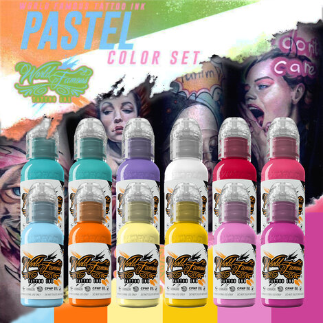 Краска World Famous Tattoo Ink 12 Color Pastel Set