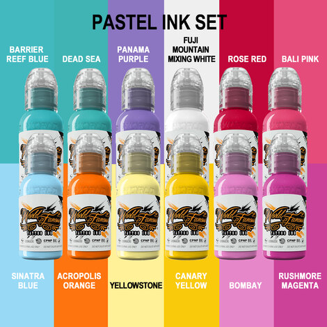 Краска World Famous Tattoo Ink 12 Color Pastel Set