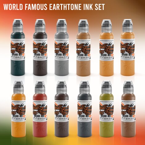 Краска World Famous Tattoo Ink 12 Color Earthtone Set
