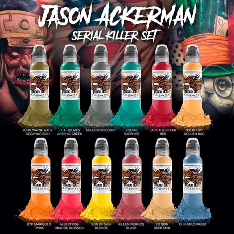 Краска World Famous Tattoo Ink Jason Ackerman Serial Killer 12 Bottle Set