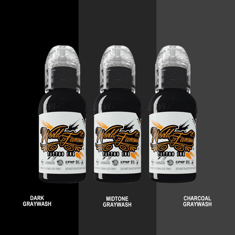 Краска World Famous Tattoo Ink Charcoal Greywash Set (3 пигмента)