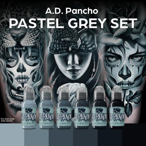 Краска World Famous Tattoo Ink A.D. Pancho Pastel Grey Set (6 пигментов)