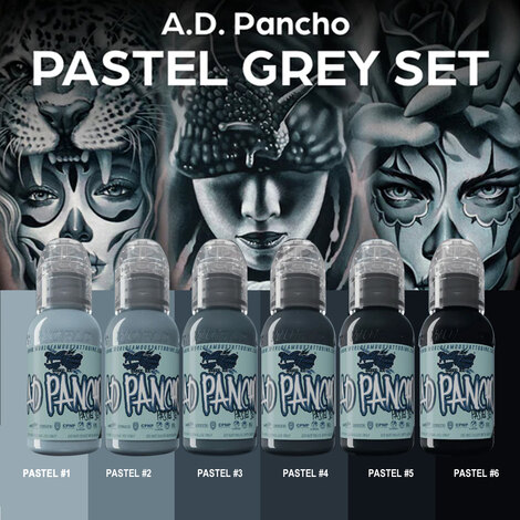 Краска World Famous Tattoo Ink A.D. Pancho Pastel Grey Set (6 пигментов)