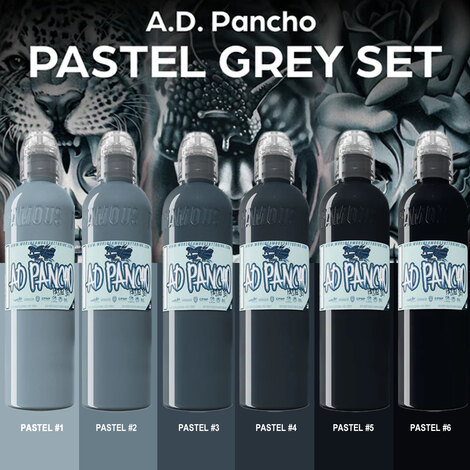 Краска World Famous Tattoo Ink A.D. Pancho Pastel Grey Set (6 пигментов)