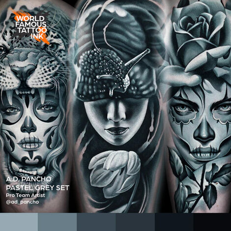 Краска World Famous Tattoo Ink A.D. Pancho Pastel Grey Set (6 пигментов)