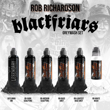 Краска World Famous Tattoo Ink Rob Richardson Black Friar Greywash Set (6 пигментов)