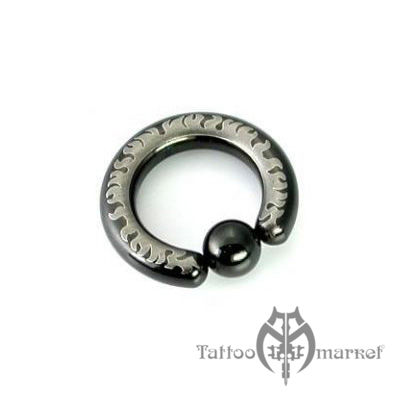 Украшение кольцо для пирсинга ушей Кольцо с пламенем (черная линия), диаметр 15мм, толщина 2,5мм
