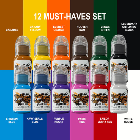 Краска World Famous Tattoo Ink Must-Haves Set (12 пигментов)