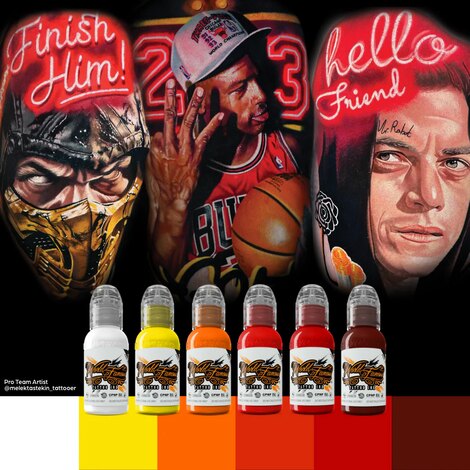 Краска World Famous Tattoo Ink Melek Tastekin Red Neon Effect Series Set (6 пигментов)