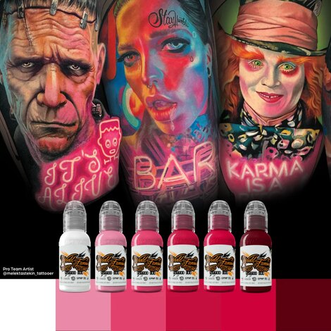 Краска World Famous Tattoo Ink Melek Tastekin Pink Neon Effect Series (6 пигментов)