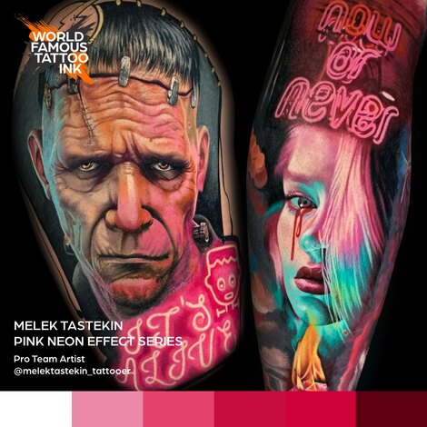 Краска World Famous Tattoo Ink Melek Tastekin Pink Neon Effect Series (6 пигментов)