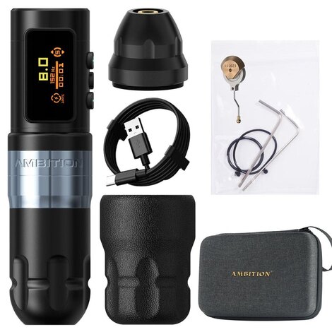 Тату машинка Ambition Shura-X Wireless 3.5mm + 4.0mm Silver