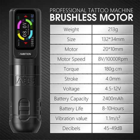 Тату машинка Ambition ABS Zetton 2400 мАч (3,5 мм - 4,0 мм) - Black