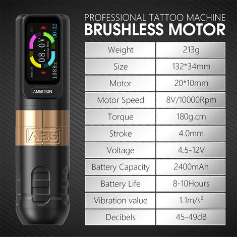 Тату машинка Ambition ABS Zetton 2400 мАч (3,5 мм - 4,0 мм) - Gold