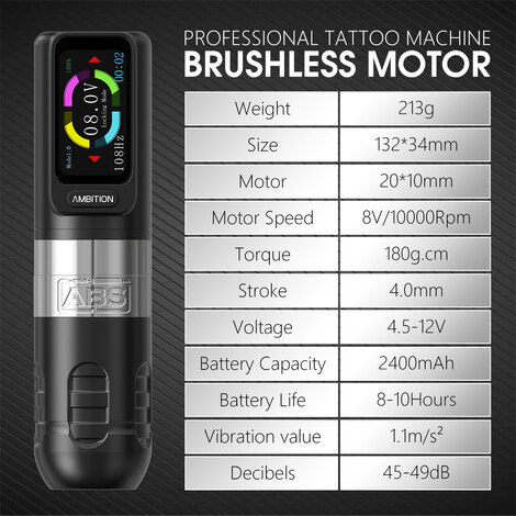 Тату машинка Ambition ABS Zetton 2400 мАч (3,5 мм - 4,0 мм) - Silver