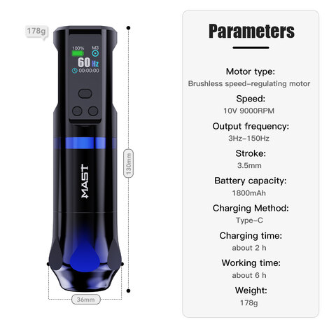 Тату-машинка Mast Rotary Machines Mast Hertz Dragonhawk Wireless Adjustable Frequency