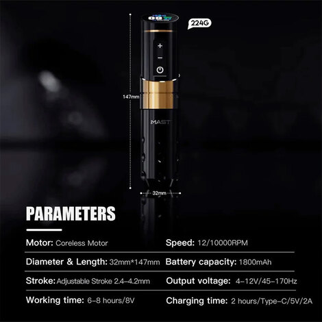 Тату-машинка Mast Rotary Machines Mast Flip 3 (2.4 - 4.2мм) - Black - Gold