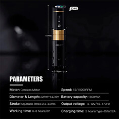Тату-машинка Mast Rotary Machines Mast Flip 3 (2.4 - 4.2мм) - Black - Gold